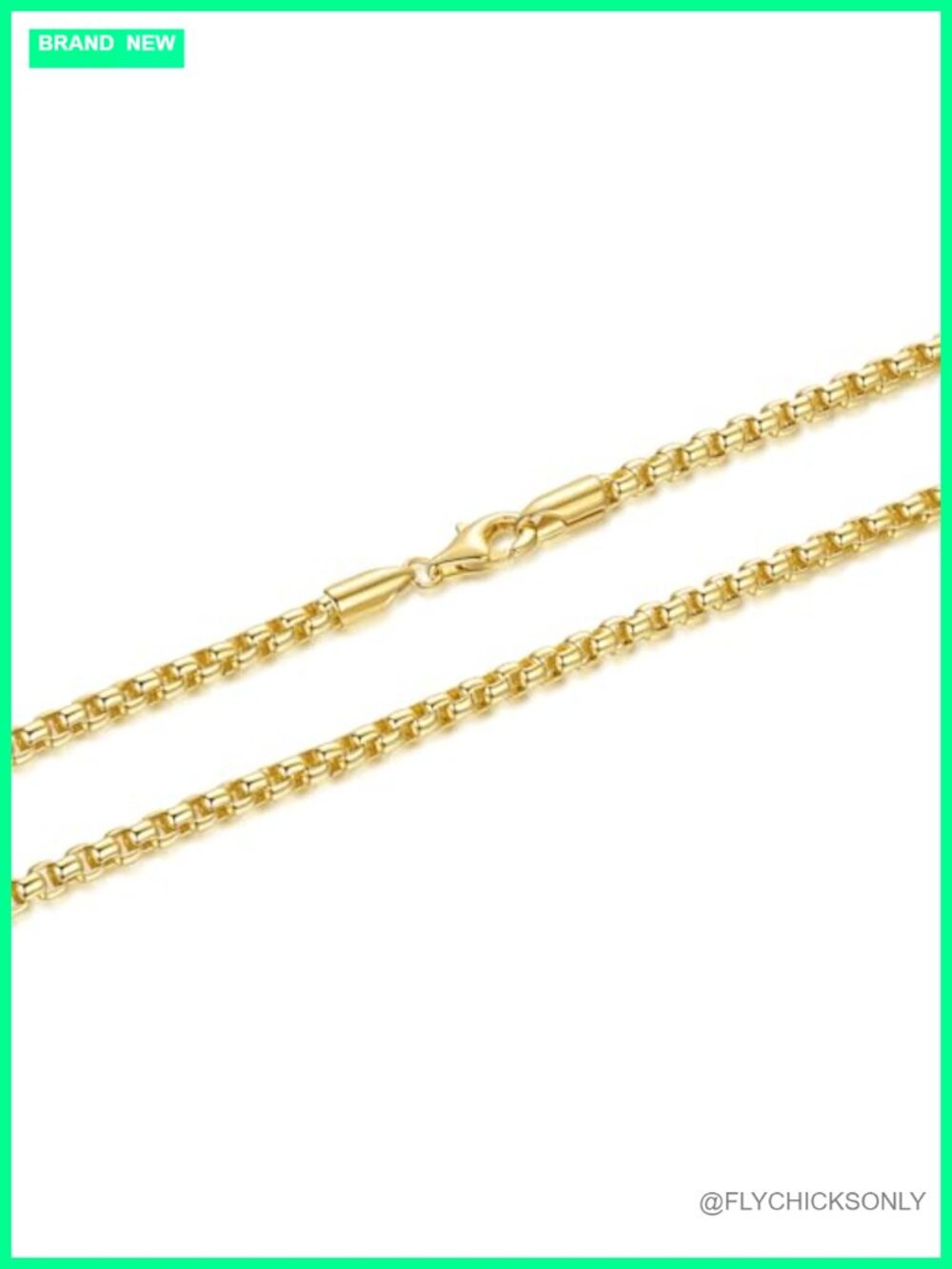 14K Gold Plated Box Chain Necklace 16in Lobster Clasp Non Tarnish